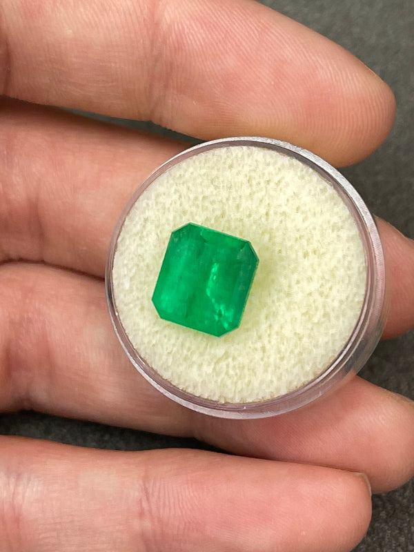 5.70 Carat Intense Yellowish Green Natural Loose Colombian Emerald-Chunky Emerald Cut