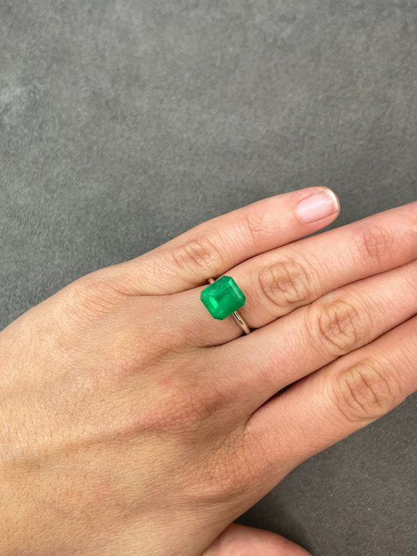 5.70 Carat Intense Yellowish Green Natural Loose Colombian Emerald-Chunky Emerald Cut