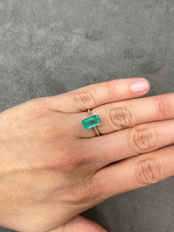 2.59 Carat Light Bluish Green Natural Loose Colombian Emerald-Elongated Emerald Cut