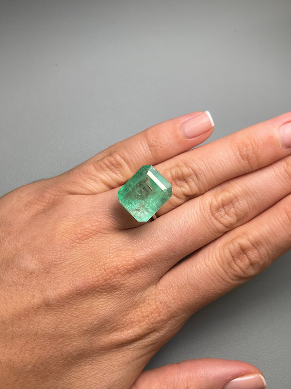Large 17.64 Carat 17x14.5 Earthy Medium Loose Colombian Emerald- Emerald Cut