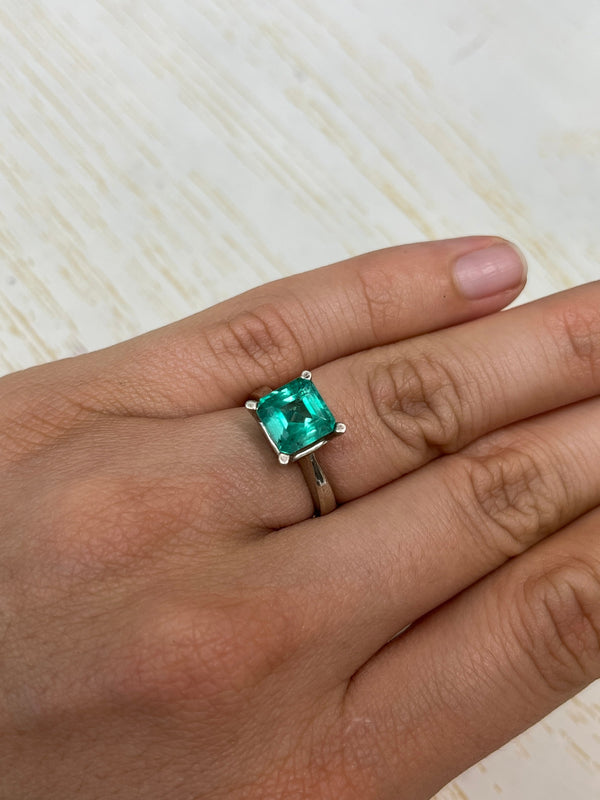 2.44 Carat Freckled 8.4x8.4 Bluish Green Natural Loose Colombian Emerald- Asscher Cut