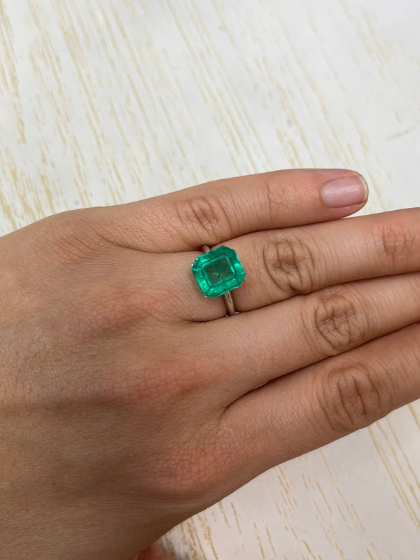 5.72 Carat 11x10.5 Freckled Forest Natural Loose Colombian Emerald-Asscher Cut