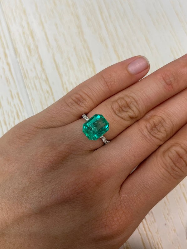 7.06 Carat 12x9.5 GLOWING Bluish Green Loose Colombian Emerald- Emerald Cut
