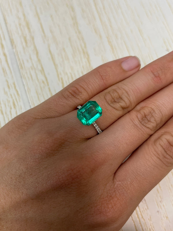7.06 Carat 12x9.5 GLOWING Bluish Green Loose Colombian Emerald- Emerald Cut