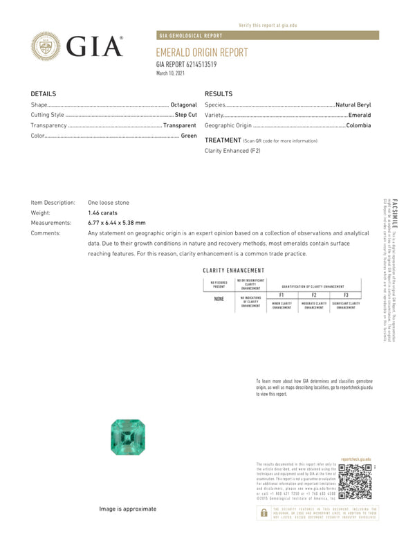 1.46 Carat GIA CERTIFIED 7x6 Bluish Green Natural Loose Colombian Emerald- Emerald Cut