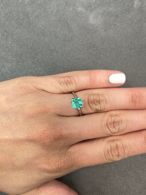 1.58 Carat Bluish Green Asscher Cut Natural Unset Colombian Emerald