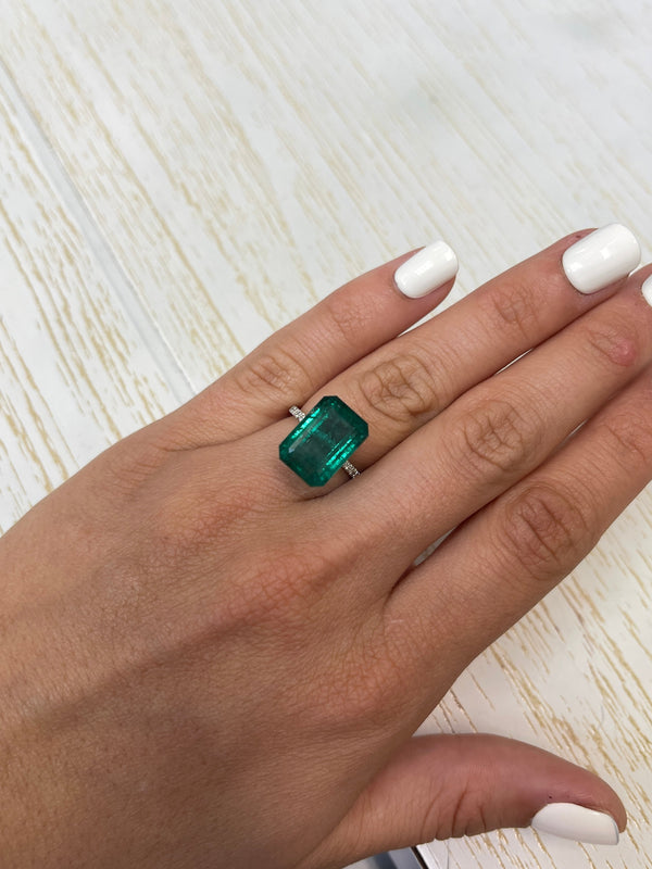 Large 10.99 Carat 15x11 Elongated Deep Green Natural Loose Zambian- Emerald Cut
