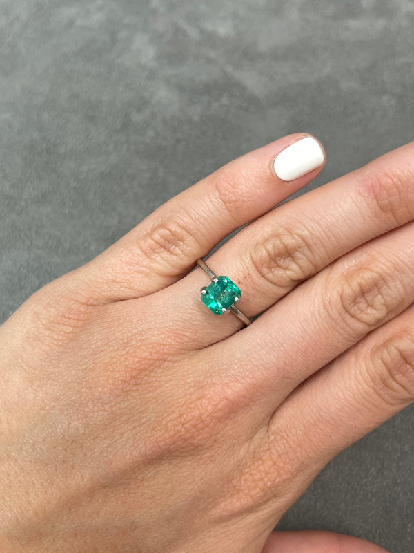 1.69 Carat Bright Bluish Green Loose Colombian Emerald- Emerald Cut