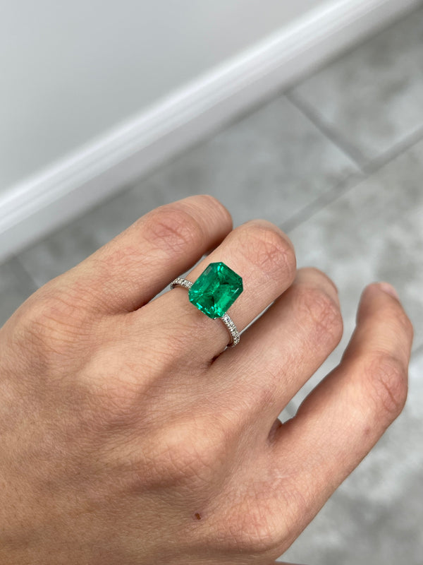 4.16 Carat 10.5x8.9 Vivid Green Natural Colombian Emerald-Emerald Cut
