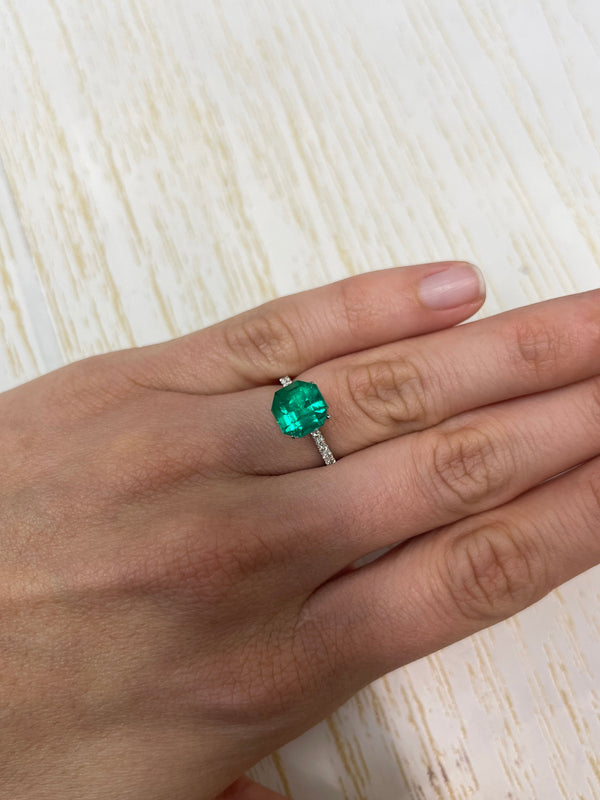 3.34 Carat AAA+ 9x9 Vivid Bluish Natural Loose Colombian Emerald-Asscher Cut