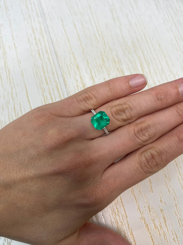 4.12 Carat 10.5x9.7 Vivid Yellowish Loose Colombian Emerald-Emerald Cut