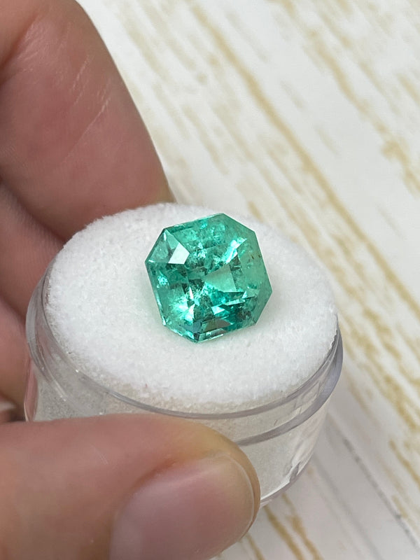 5.56 Carat 10.6x10.6 Spring Green Natural Loose Colombian Emerald-Asscher Cut