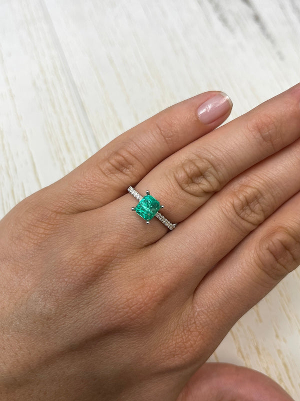 1.46 Carat GIA CERTIFIED 7x6 Bluish Green Natural Loose Colombian Emerald- Emerald Cut