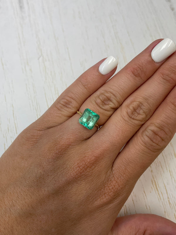 5.32 Carat 10x10 Glowy Green Natural Loose Colombian Emerald-Asscher Cut