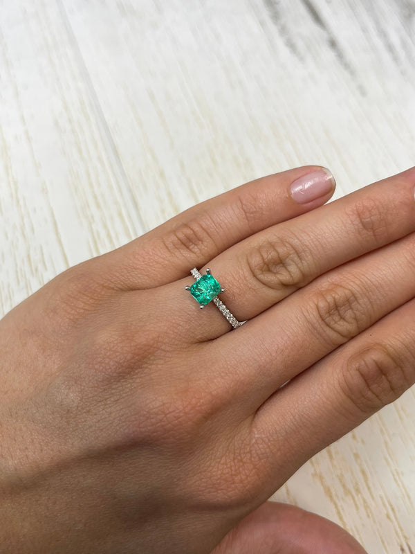 1.46 Carat GIA CERTIFIED 7x6 Bluish Green Natural Loose Colombian Emerald- Emerald Cut