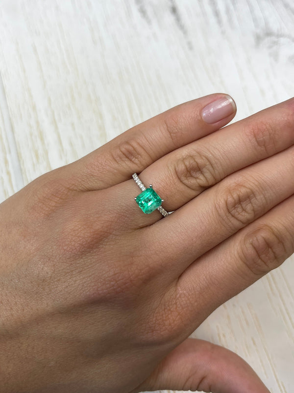 1.64 Carat 7.4x7.3 Yellowish Green Asscher Cut Natural Unset Colombian Emerald