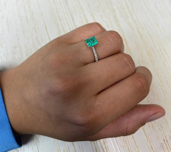 1.79 Carat 7.5x7 Crystalline Green Asscher Cut Natural Unset Colombian Emerald