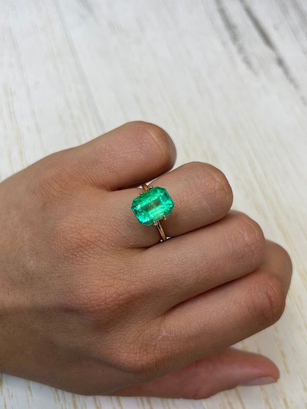 4.70 Carat 11x9 Yellowish Green Natural Loose Colombian Emerald-Classic Emerald Cut