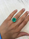 Large 11.64 Carat 14x14 Earthy Green Natural Loose Colombian- Asscher Cut