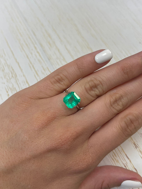 4.21 Carat Spring Yellowish Green Natural Loose Colombian Emerald-Chunky Emerald Cut