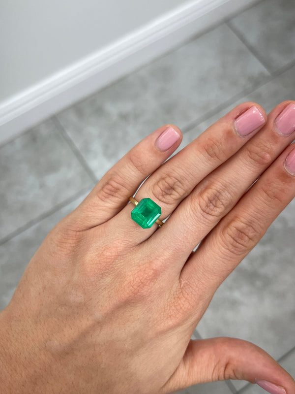 5.94 Carat 12x11 Deep Green Natural Loose Colombian Emerald- Emerald Cut
