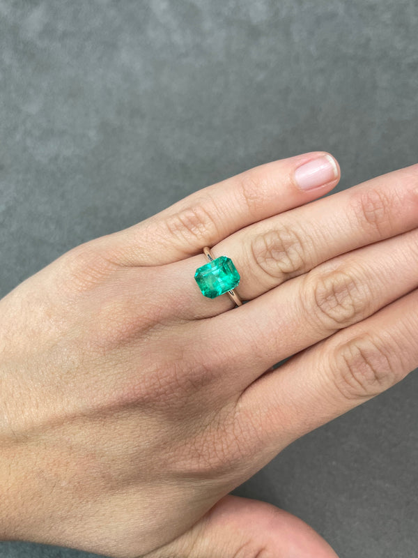 4.13 Carat 10x8 Vibrant Green Natural Loose Colombian Emerald-Classic Emerald Cut