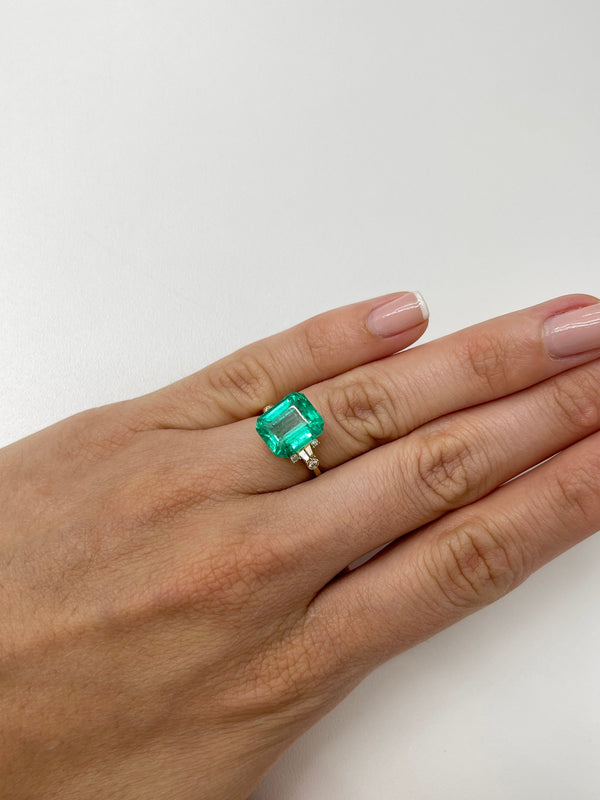 6.03 Carat 11.5x10 Fine Bluish Natural Loose Colombian Emerald-Classic Emerald Cut